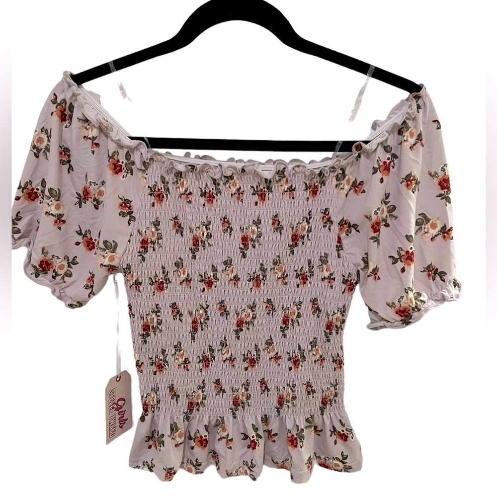 Stella Tweed Girl off-shoulder floral crop top